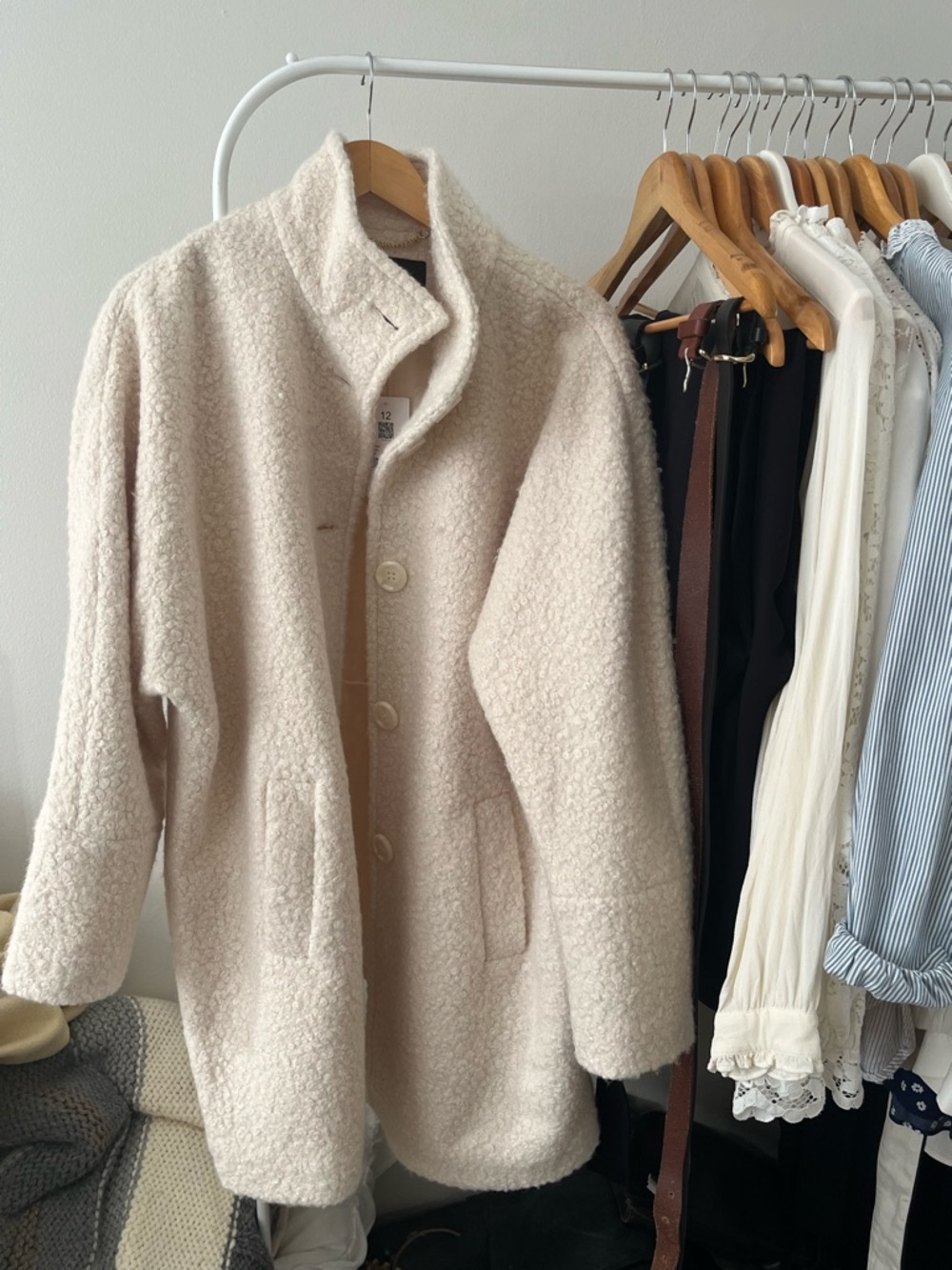 Women's Cream Teddy Coat with Button Front